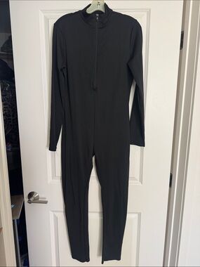 SHEIN Black Long-Sleeve Zip-Front Jumpsuit